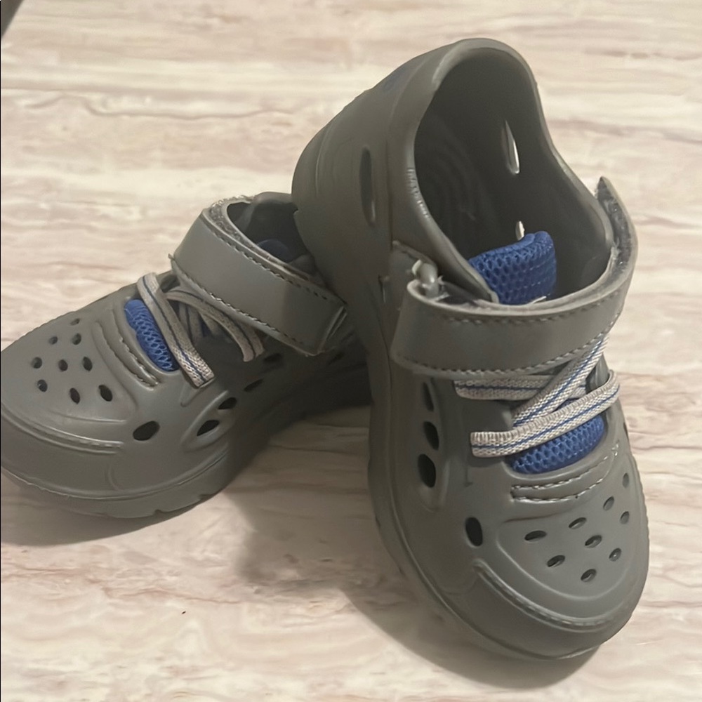 Gray Kids Shoes with Blue Accents
